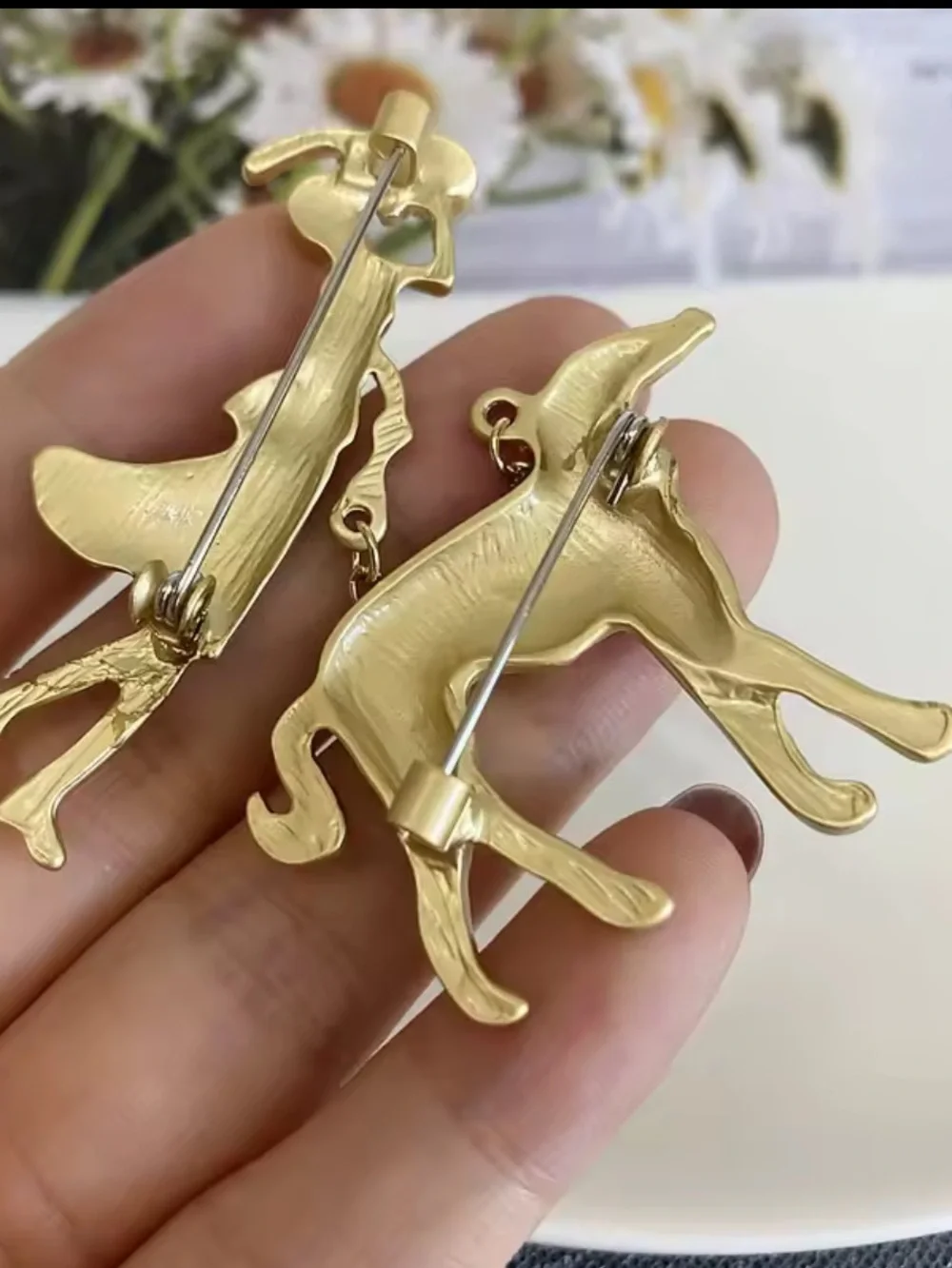 Vintage Runway Lady & Hound Brooch Pin